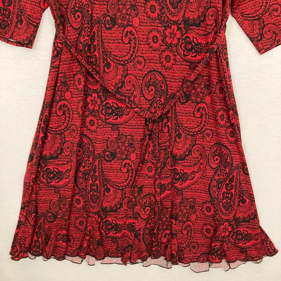 Glamour Red Black Paisley Print Belted Soft Stretch Surplice Dress size 22W - Picture 5 of 11